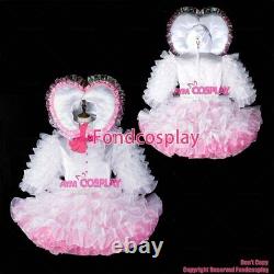Sissy maid baby white satin organza dress lockable Heart hood CD/TVG2398