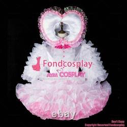 Sissy maid baby white satin organza dress lockable Heart hood CD/TVG2398