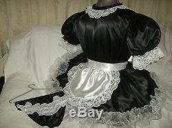 Sissymaids Adult Babyunisex Black Satin And White Lace Dress Nix Apron Outfit