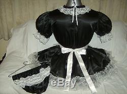 Sissymaids Adult Babyunisex Black Satin And White Lace Dress Nix Apron Outfit
