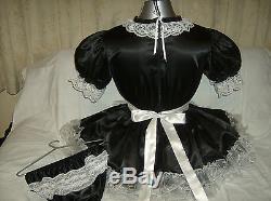 Sissymaids Adult Babyunisex Black Satin &white Lace Dress Nix Apron Outfit