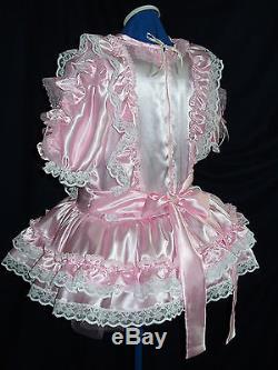 Sissymaids Adult Babyunisex Cd/tvfetish Pink Satin And White Lace Dress