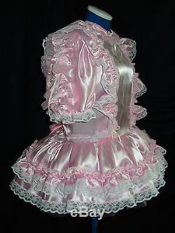 Sissymaids Adult Babyunisex Cd/tvfetish Pink Satin And White Lace Dress