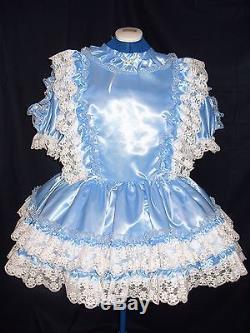 Sissymaidsadult Babyunisexcd/tv Fetish Blue Satin And White Lace Dress