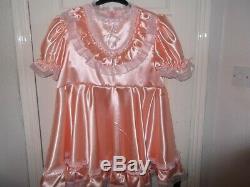 Sissymaidsadult Babyunisexcd/tv Peach Silky Satin & Lace High Waist Dress