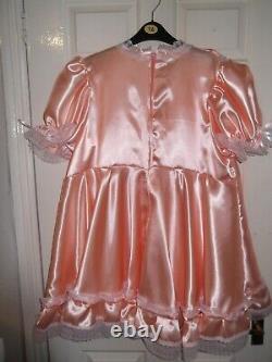 Sissymaidsadult Babyunisexcd/tv Peach Silky Satin & Lace High Waist Dress