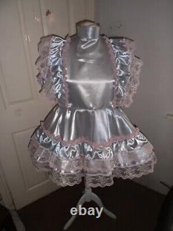 Sissymaidsadult Babyunisexcd/tv Silver Satin And Pink Lace Dress & Petticoat