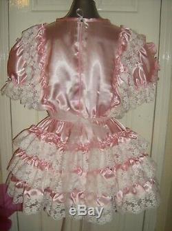 Sissymaidsadult Babyunisexcd/tvfetish Baby Pink Satin And White Lace Dress