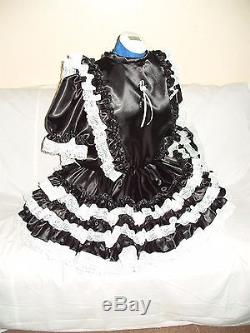 Sissymaidsadult Babyunisexcd/tvfetish Black Satin And White Lace Dress