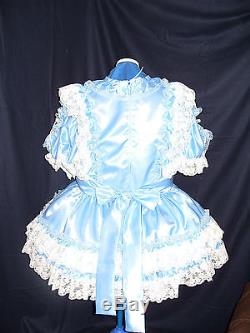 Sissymaidsadult Babyunisexcd/tvfetish Blue Satin And White Lace Dress