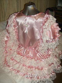 Sissymaidsadult Babyunisexcd/tvfetish Pink Satin And White Lace Dress