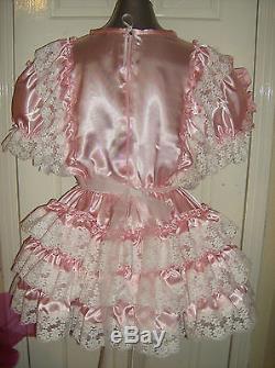 Sissymaidsadult Babyunisexcd/tvfetish Pink Satin And White Lace Dress