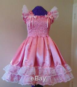 Sundress Satin Candy Pink Lolita Sissy Adult Baby Dress Aunt D