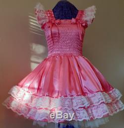 Sundress Satin Hot Pink Geranium Lolita Sissy Adult Baby Dress Aunt D