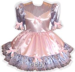 Tillie Custom Fit PINK & PURPLE SATIN & BOWS Adult LG Baby Sissy Dress LEANNE