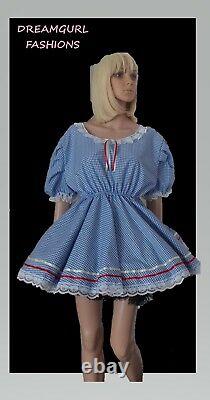 Unisex short adult baby gingham dress Fancy dress sissy lolita cosplay