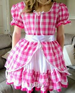 Unisex short gingham adult baby dress sissy fancy dress lolita cosplay