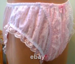 VTG Baby Pink T Panty Hi Cut Style Sissy Lace Sheer Illusion Lace Arcs New L/XL
