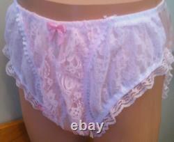 VTG Baby Pink T Panty Hi Cut Style Sissy Lace Sheer Illusion Lace Arcs New L/XL