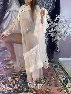 VTG SHEER LACE Chiffon Bell Slv Sissy Adult Baby Coquette DEMURE SISSY Gown Robe