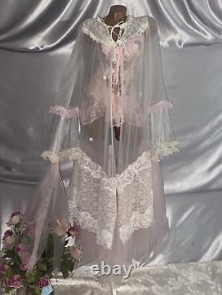 VTG SHEER LACE Chiffon Bell Slv Sissy Adult Baby Coquette DEMURE SISSY Gown Robe