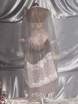 VTG SHEER LACE Chiffon Bell Slv Sissy Adult Baby Coquette DEMURE SISSY Gown Robe