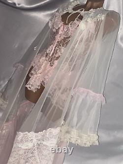 VTG SHEER LACE Chiffon Bell Slv Sissy Adult Baby Coquette DEMURE SISSY Gown Robe