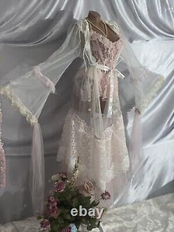 VTG SHEER LACE Chiffon Bell Slv Sissy Adult Baby Coquette DEMURE SISSY Gown Robe