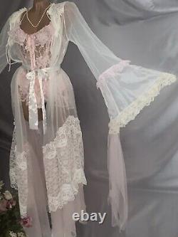 VTG SHEER LACE Chiffon Bell Slv Sissy Adult Baby Coquette DEMURE SISSY Gown Robe