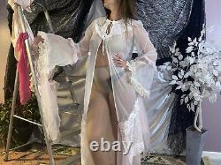 VTG SHEER LACE Chiffon Bell Slv Sissy Adult Baby Coquette DEMURE SISSY Gown Robe