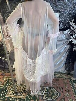 VTG SHEER LACE Chiffon Bell Slv Sissy Adult Baby Coquette DEMURE SISSY Gown Robe