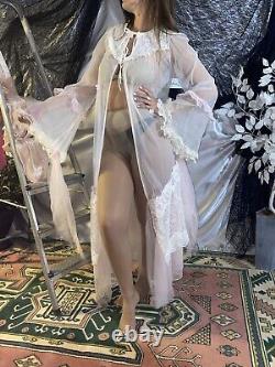 VTG SHEER LACE Chiffon Bell Slv Sissy Adult Baby Coquette Victorian Gown Robe