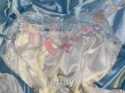 VTG Silky Nylon Pink Lace Daisys Flowers Sissy Panties Pjs Cami Set Adult Baby