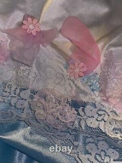 VTG Silky Nylon Pink Lace Daisys Flowers Sissy Panties Pjs Cami Set Adult Baby