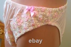 Vintage Custom Vassarette Style Panty VTG Peach Nylon Imported Lace Pink Bows
