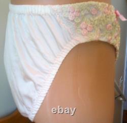 Vintage Custom Vassarette Style Panty VTG Peach Nylon Imported Lace Pink Bows