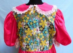Vintage Pink Cotton Adult Little Girl Baby Sissy Dress Peter Pan Collar Ruffles