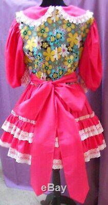 Vintage Pink Cotton Adult Little Girl Baby Sissy Dress Peter Pan Collar Ruffles