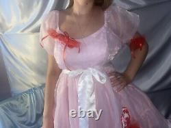 Vtg Pink Sheer Ruffled Lace Lolipop Anime Sissy Drag Adultbaby Candy CD Tg Dress