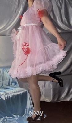 Vtg Pink Sheer Ruffled Lace Lolipop Anime Sissy Drag Adultbaby Candy CD Tg Dress