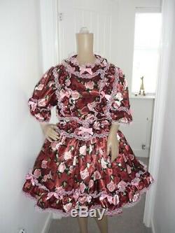 XL Sissy Adult Baby Deep Rose Satin & lace Frilly Dress cosplay lola CD TV 50