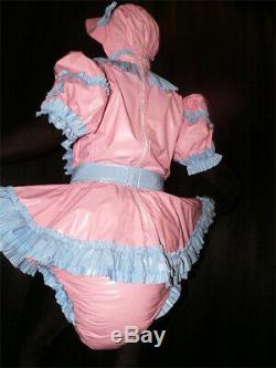 Y10Adult Baby Sissy pvc dress with sewn in diaper pantykleid & Spreizhose